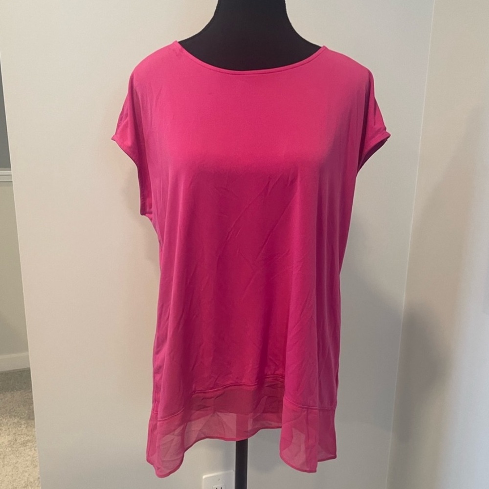 Ellen Tracy Sheer Hem Hot Pink Barbiecore Blouse EUC